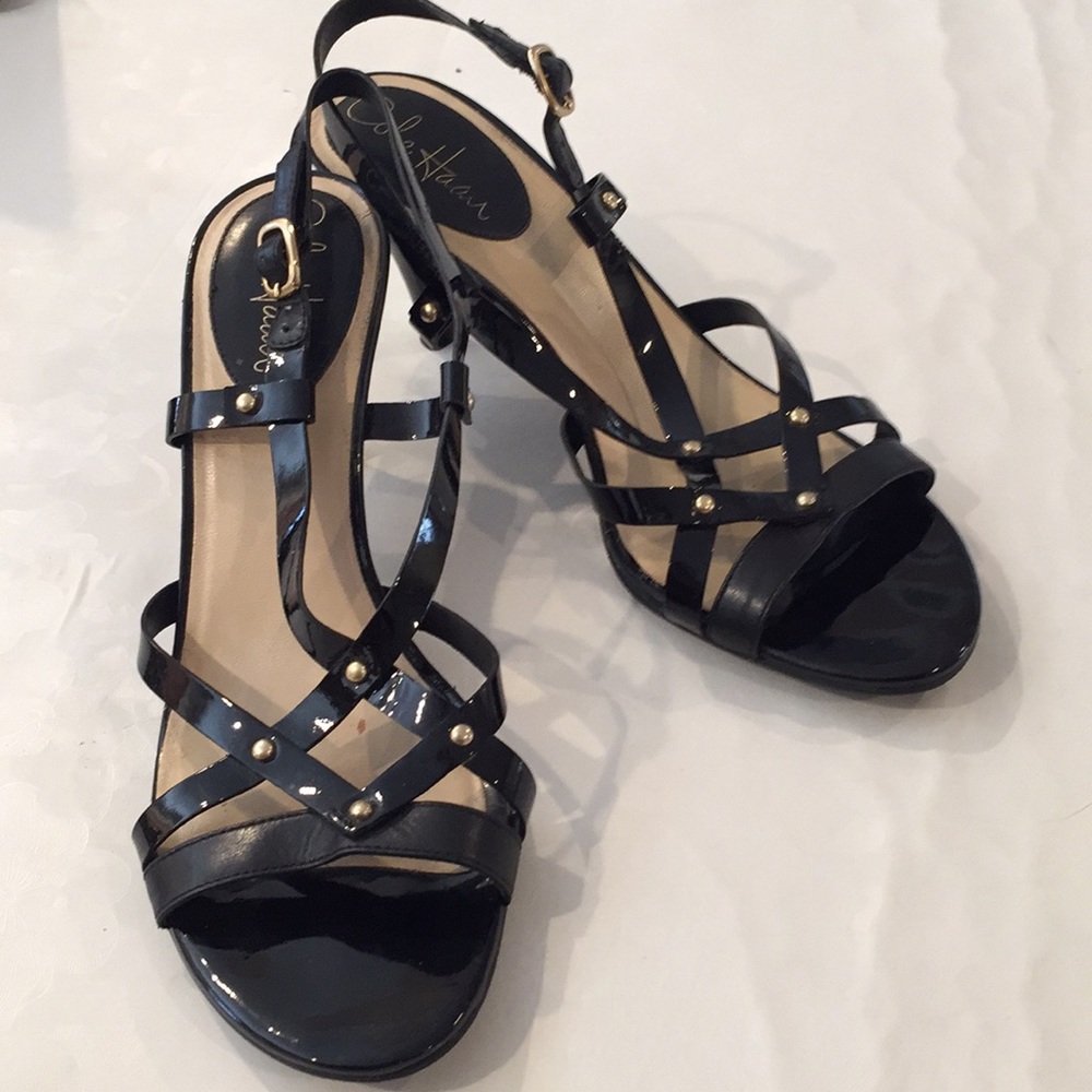 Cole Haan Black Patent Leather Strappy Heels